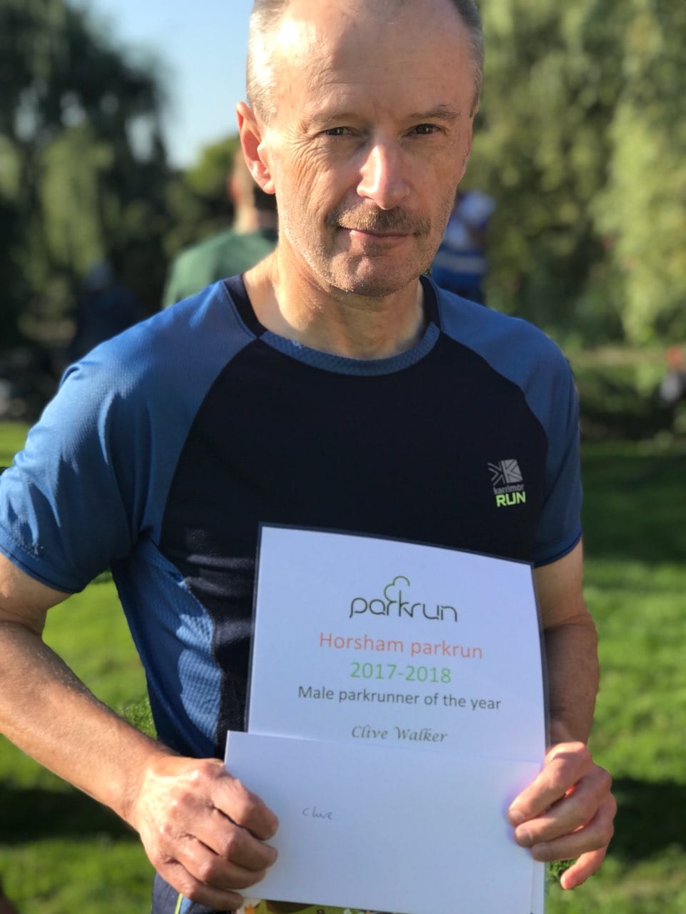 Me with Parkrunner award Clive parkrunner of the year