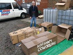 Clive looks at cardboard box